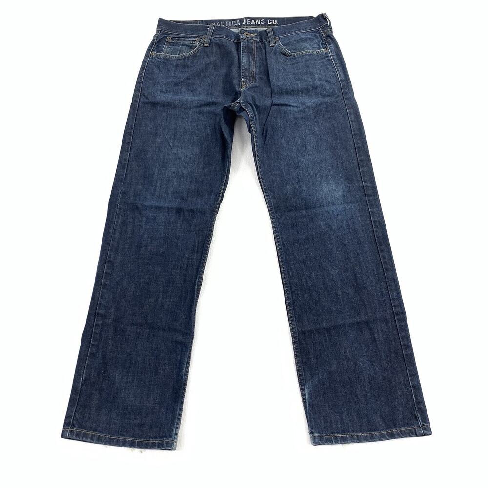Nautica Jeans Co Relaxed Fit Straight Leg Denim Size 36x32 Mens Dark Blue Wash